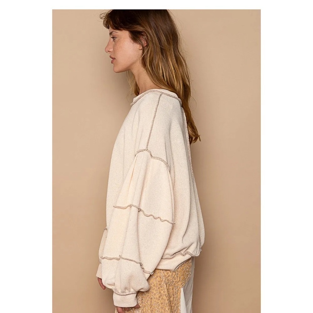 Cut Sew Sweater Knit Exposed Seam Sweatshirt - Picture 8 of 10